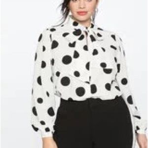 Black and white polka dot pussy bow blouse